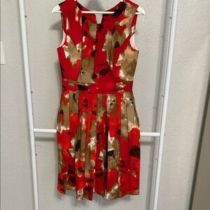 Ellen Tracy Vibrant Red and Brown Sleeveless Dress